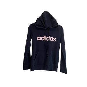 Adidas Graphic Spellout Navy Blue Light Pink Pullover Hoodie Womens Size S